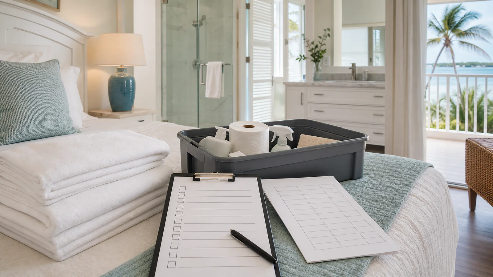 Editorial illustration: Move cleaning, linens, and restocking checklist