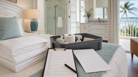 Editorial illustration: Move cleaning, linens, and restocking checklist