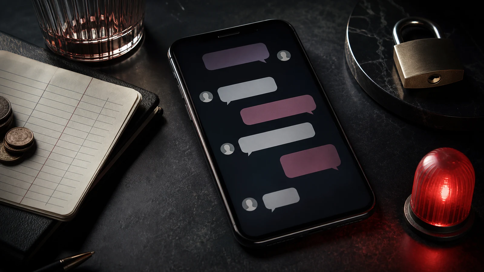 Unbranded smartphone, privacy lock and credit ledger used as editorial art for the Ashley Madison review