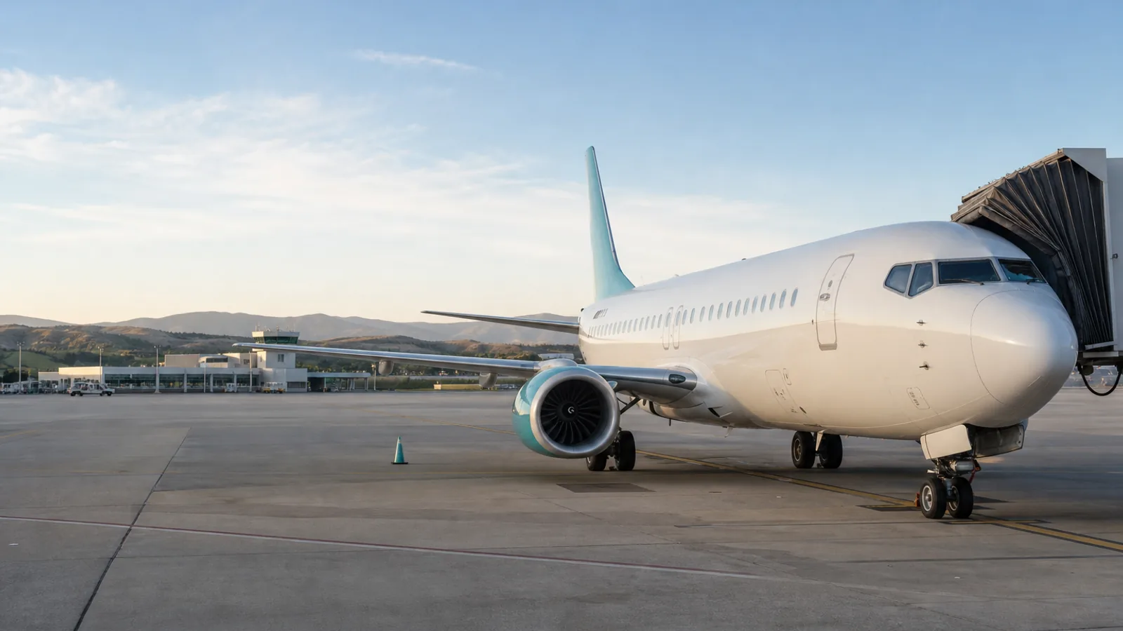 Original editorial image of an unbranded passenger jet at a regional airport; it does not depict a specific Breeze Airways flight