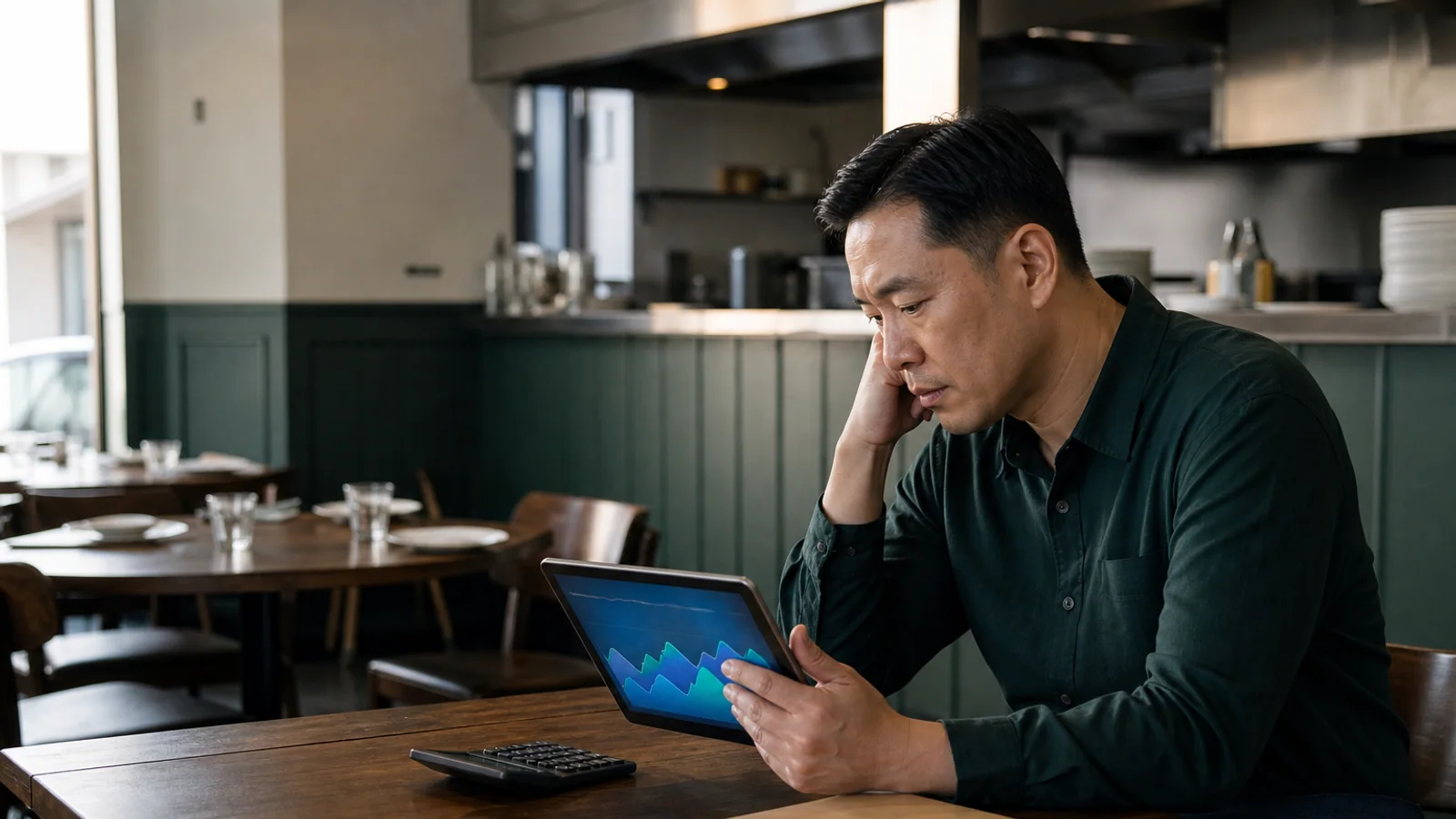 Restaurant owner comparing a remittance schedule with seasonal revenue