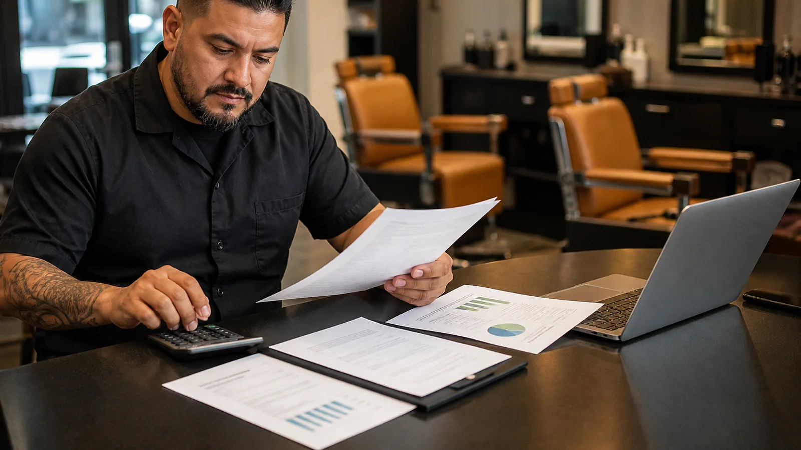 Barbershop owner comparing an equipment expense with a financing agreement